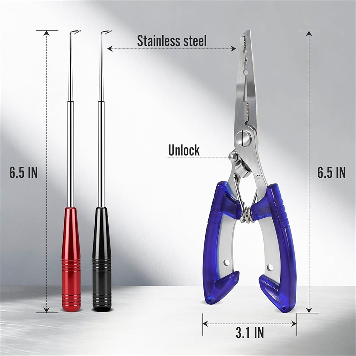 Fishing Hook - T34C フィッシュフックリムーバーツール＆フィッシングプライヤーキット - ステンレス製フックリムーバー2個+スプリットリングプライヤー1個