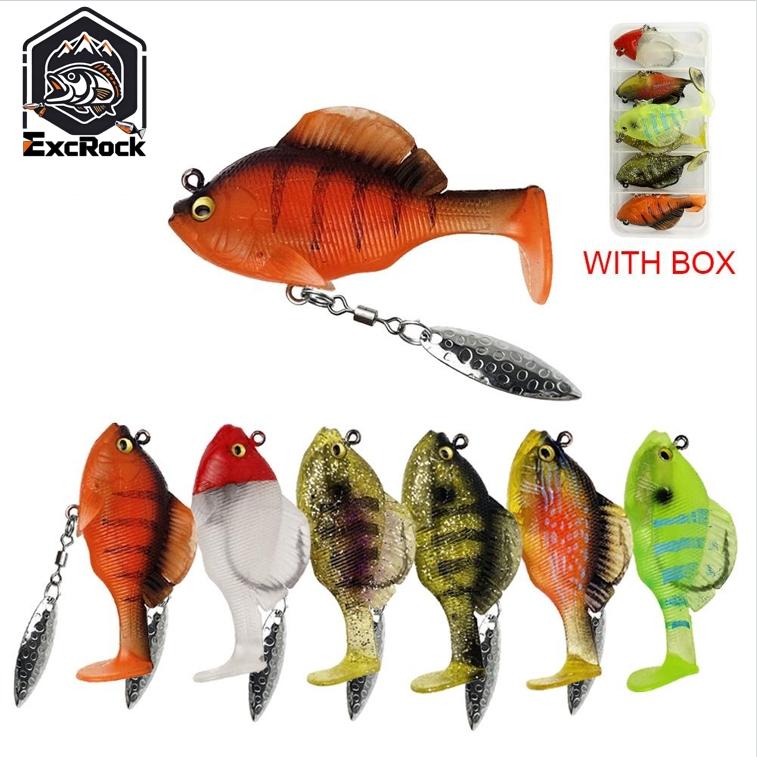 Fishing Hook Weedless - 6個入りソフトフィッシングルアー、プレリグ済みジグヘッドスイムベイト、ウィードレスパドルテール人工餌、3Dアイ付きスピナーブレード、超鋭利な隠しフック、バス、淡水、海水釣り用釣り具