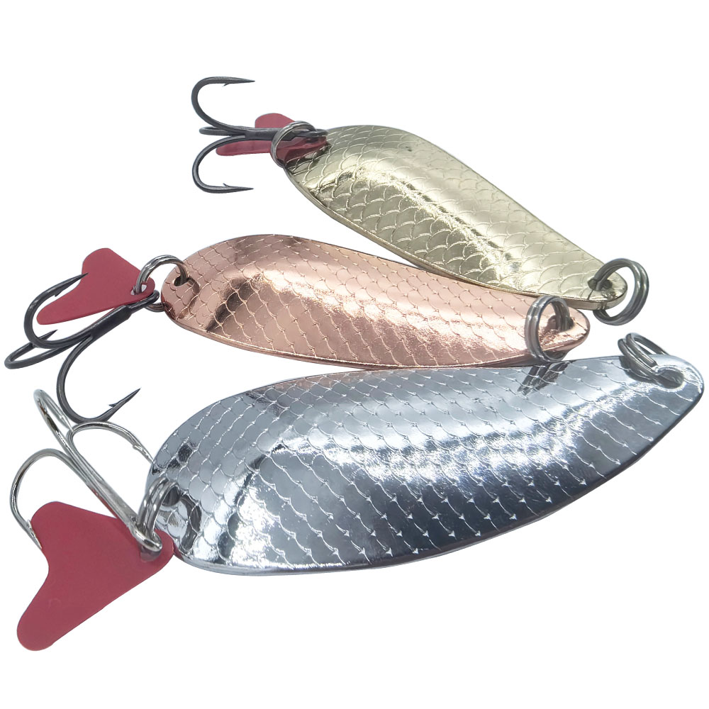 Fishing Hook Treble - トラウト釣り用スプーンルアー シルバーゴールドスプーン トレブルフック付き メタルハードベイト トラウト・バス釣り用 17g