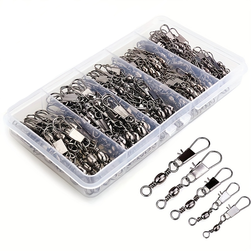 Fishing Hook Offset - 50/200個入りバレルスナップスイベル釣りアクセサリー、ボールベアリングスイベルスナップコネクター付きギア、クイックコネクトルアー用